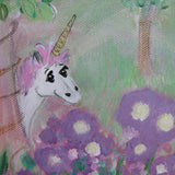Medium Canvas 'Amy's Unicorn'- magical garden themed original painting for Amy. COMMISSIONED/ SOLD
