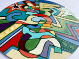 Wooden Circle 'Angus'- handpainted customised lettering in abstract dynamic design. COMMISSIONED / SOLD