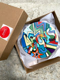 Wooden Circle 'Angus'- handpainted customised lettering in abstract dynamic design. COMMISSIONED / SOLD