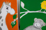 Small Canvas' 'Animal triptych' (orange, green, yellow) 3 x small canvas, animal theme in bright bold colours