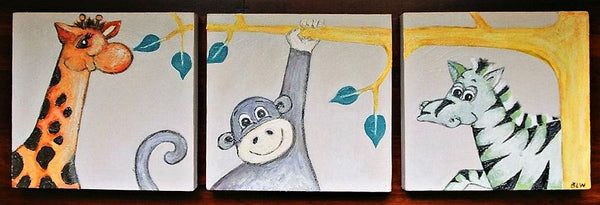Small Canvas' 'Animal triptych' 3 x small canvas, animal theme on soft cream background. COMMISSIONED/ SOLD