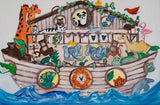 Large Canvas 'Ark 2 with flamingo'- Noah's Ark cute + colourful animal theme. SOLD