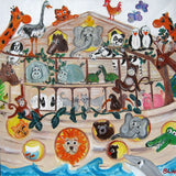 Large Canvas 'Ark 3 with ostrich'- cute + colourful Noah's Ark animal theme. SOLD
