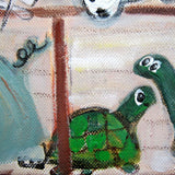 Large Canvas 'Ark 3 with ostrich'- cute + colourful Noah's Ark animal theme. SOLD