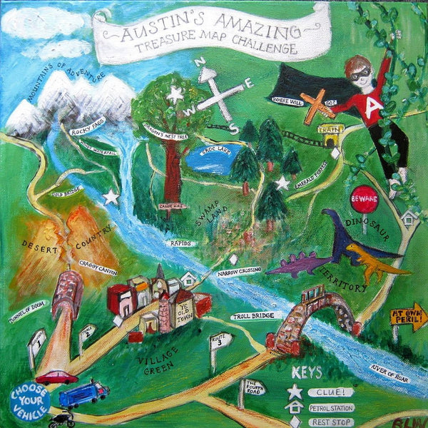 Medium Canvas 'Austin's Treasure Map' - customised adventure themed painting for Austin. COMMISSIONED /SOLD