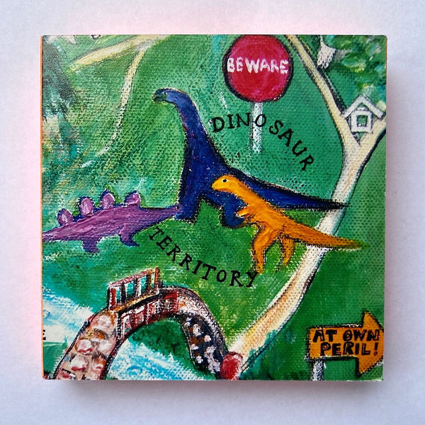 Photoblock 'Dinosaur Adventure'  mounted print of detail from an original painting 10cm