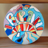 Wooden Circle 'Beau'- handpainted customised lettering + sailing sunrise theme 15cm. COMMISSIONED/SOLD