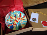 Wooden Circle 'Beau'- handpainted customised lettering + sailing sunrise theme 15cm. COMMISSIONED/SOLD