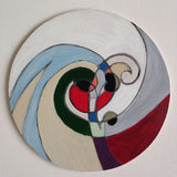 Wooden Circle 'Beginnings 3'- handpainted koru + swirl design 15cm SOLD
