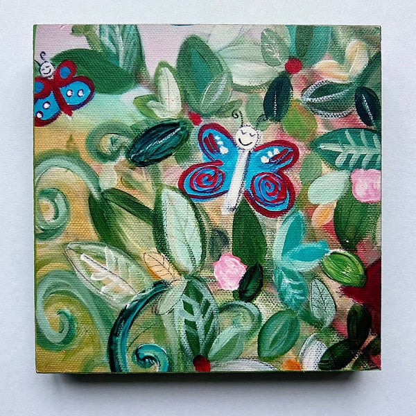 Photoblock 'Blue Butterflies'-  mounted print of detail from an original painting 10cm