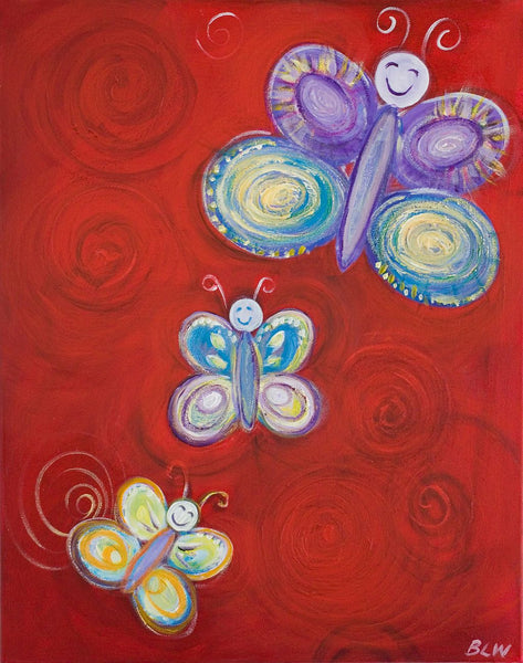 Medium Canvas 'Butterfly Family on red' - original painting, butterfly family on red. SOLD