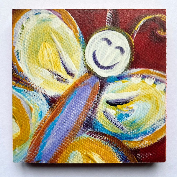 Photoblock 'Butterfly on red'-  mounted print of detail from an original painting 10cm