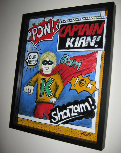 Name Art 'Captain Kian' - customised comic book style painting in frame. COMMISSIONED /SOLD