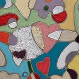 Wooden Circle 'Wish Garden'- handpainted overlapping pastel flowers + hearts 15cm