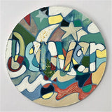 Wooden Circle 'Denver'- handpainted customized lettering + beach themed 15cm COMMISSIONED /SOLD