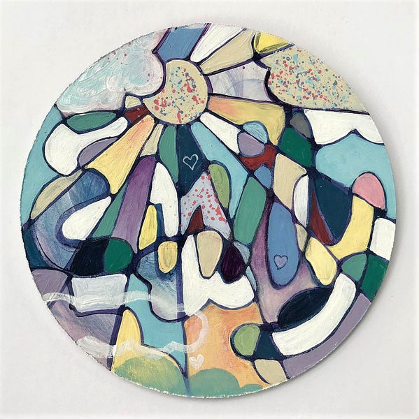 Wooden Circle 'Emily'- handpainted customized lettering + sky theme 15cm COMMISSION /SOLD
