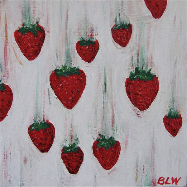 Small Canvas 'Falling Strawberries'- fruity inspired painting COMMISSIONED/ SOLD