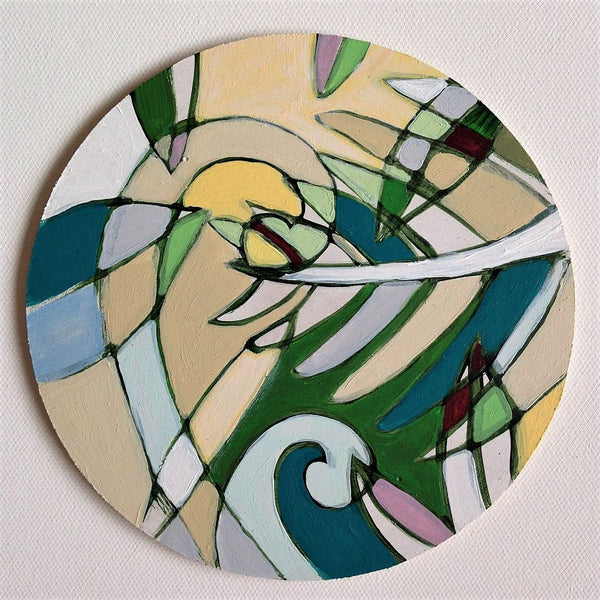 Wooden Circle 'Fern'- handpainted koru + fern inspired 15cm SOLD