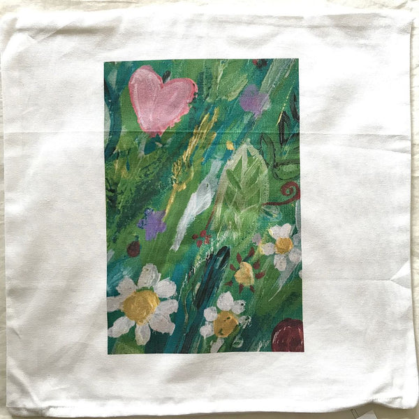 Cushion Cover 'Heart Flower Garden'- featuring image detail of an original painting 45cm