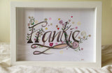 Name Art 'Frankie' - Customised ink + paint on paper presented in white frame COMMISSIONED/ SOLD