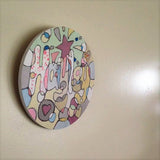 Wooden Circle 'Hayley's starburst'- handpainted customised lettering + shapes 15cm COMMISSIONED/SOLD