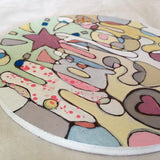 Wooden Circle 'Hayley's starburst'- handpainted customised lettering + shapes 15cm COMMISSIONED/SOLD