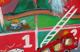 Large Canvas 'Hoses and Ladders'- big, bright, fun fusion of the classic boardgame with fire engines