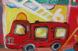 Large Canvas 'Hoses and Ladders'- big, bright, fun fusion of the classic boardgame with fire engines