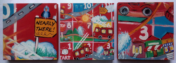 Photoblocks 'Hoses and Ladders' set of 3-  mounted print details from the original painting 10cm