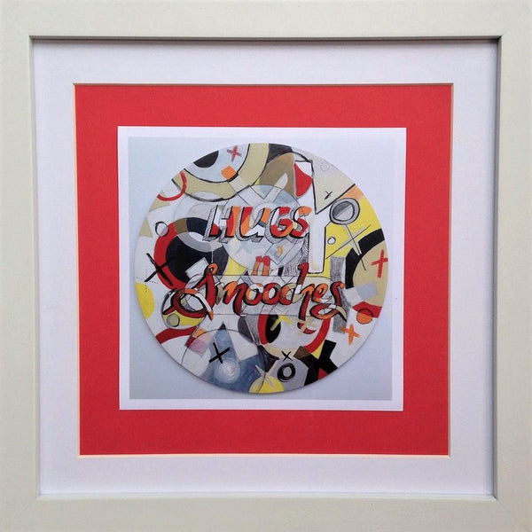 Framed Print 'Hugs n Smooches'- print of the original wooden circle art piece