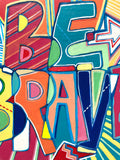 Wooden Circle 'Be Brave' - larger handpainted version in pink + orange + blue 30cm - COMMISSIONED/SOLD