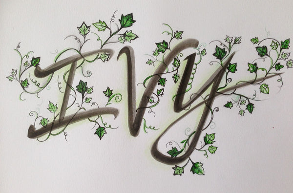 Name Art 'Ivy'-  customised ink + paint on paper presented in white frame COMMISSIONED/ SOLD