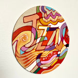 Wooden Circle 'Izzy' handpainted customised lettering in swirly design- COMMISSONED / SOLD