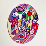 Wooden Circle 'Jade' handpainted customised lettering in fun flowery design 15cm- COMMISSIONED / SOLD