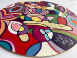 Wooden Circle 'Jade' handpainted customised lettering in fun flowery design 15cm- COMMISSIONED / SOLD