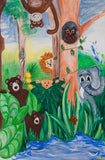 Large Canvas 'Jungle days' -featuring some of the coolest animals in a fun jungle scene, original painting