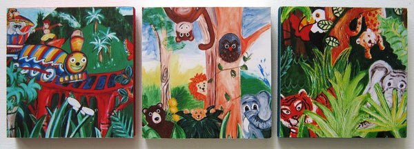 Photoblocks 'Jungle' set of 3, featuring mounted prints of details from original paintings 10cm