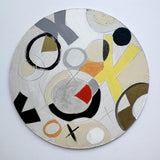 Wooden Circle 'Kisses n Hugs 2' - handpainted in neutral colours, fun X's and O's theme 15cm