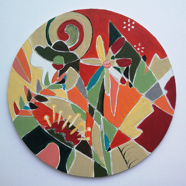Wooden Circle 'Kiwi Summer'- handpainted Down Under summer inspired 15cm -SOLD