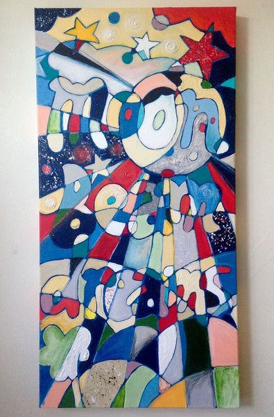Large Canvas 'MoonBeam Dreams' overlapping lettering in abstract fun design, original painting