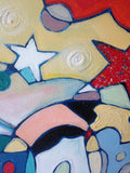Large Canvas 'MoonBeam Dreams' overlapping lettering in abstract fun design, original painting
