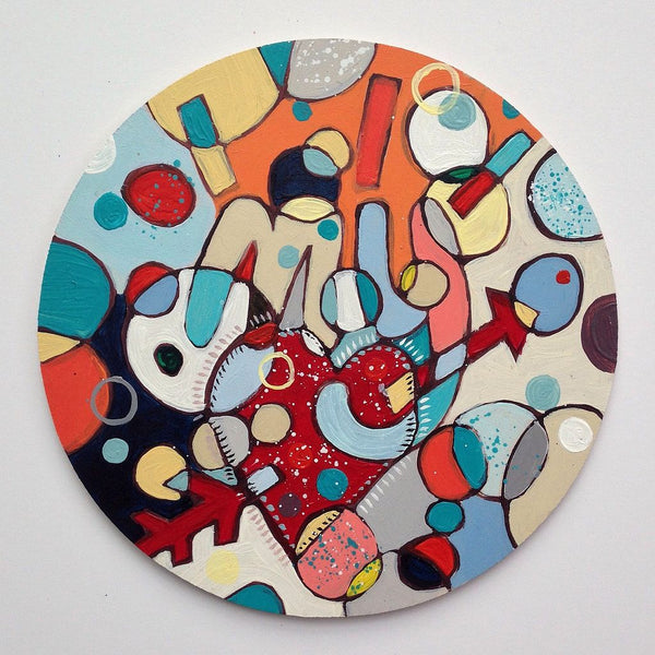 Wooden Circle 'My Heart' ❤ handpainted, colourful love inspired lettering + shapes 15cm
