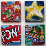 Photoblocks 'POW!' set of 4 mounted prints of details from original paintings 10cm