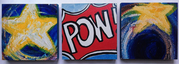 Photoblocks 'POW stars' set of 3 -mounted prints of detail from original paintings 10cm