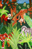 Large Canvas 'Riley's Grove'- customised jungle animal themed original painting for Riley. COMMISSIONED/ SOLD