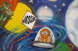 Large Canvas 'Safari Spacetrain' - Animals in space!.. quirky + colourful original painting- SOLD