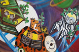 Large Canvas 'Safari Spacetrain' - Animals in space!.. quirky + colourful original painting- SOLD
