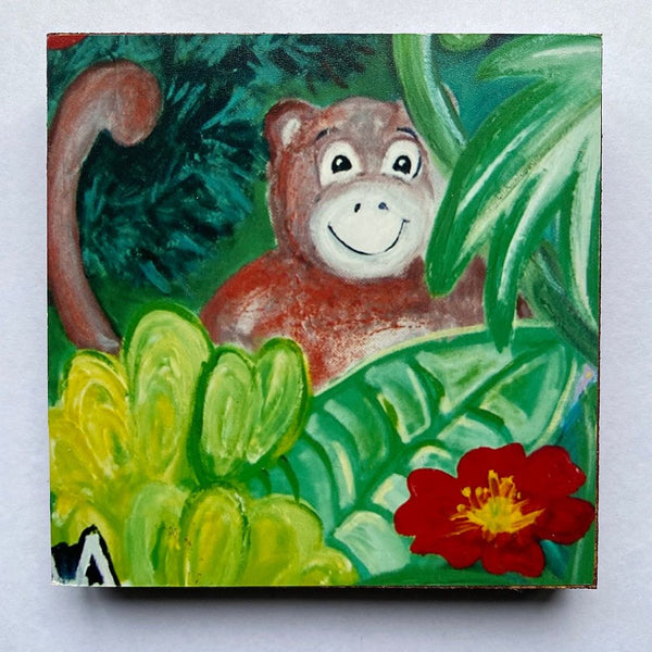 Photoblock 'Safari Monkey'- mounted print of detail from an original painting 10cm