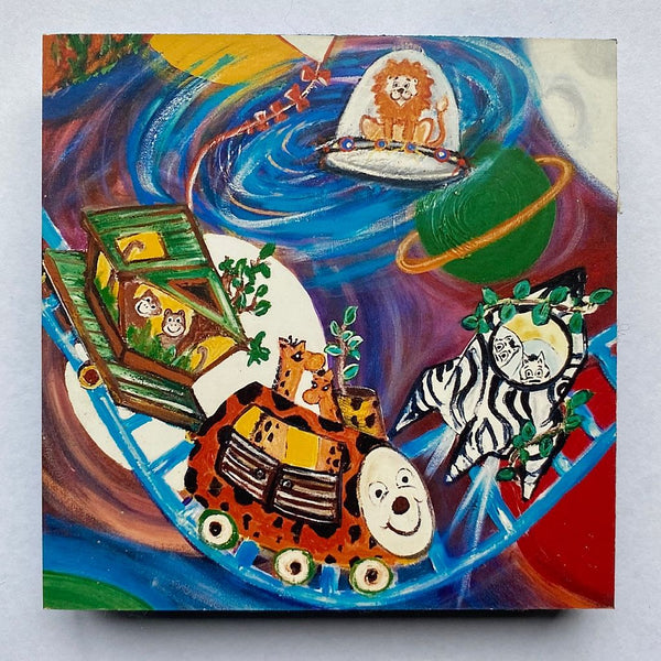 Photoblock 'Safari Space Train'- mounted print of detail from an original painting 10cm