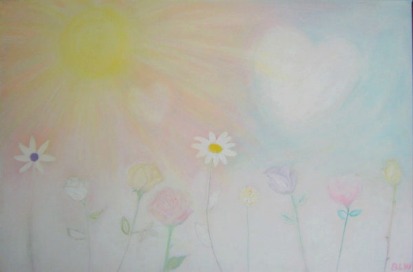 Large Canvas 'Sarah's Flowers'- flower theme in soft pastels original painting for nursery. COMMISSIONED /SOLD